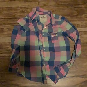 Hollister pink plaid shirt